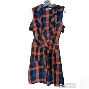 Anthropologie Hazel Brand Blue/Orange Long detailed Drape vest 100% Cott…